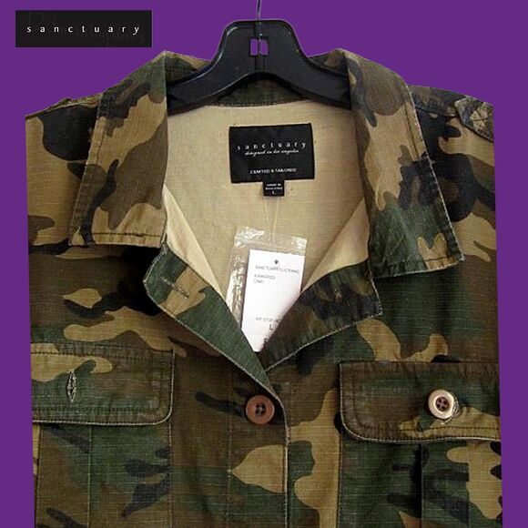 SANCTUARY NEW Skater RIP STOP CAMO Backtail Jacket M - Picture 6 of 11